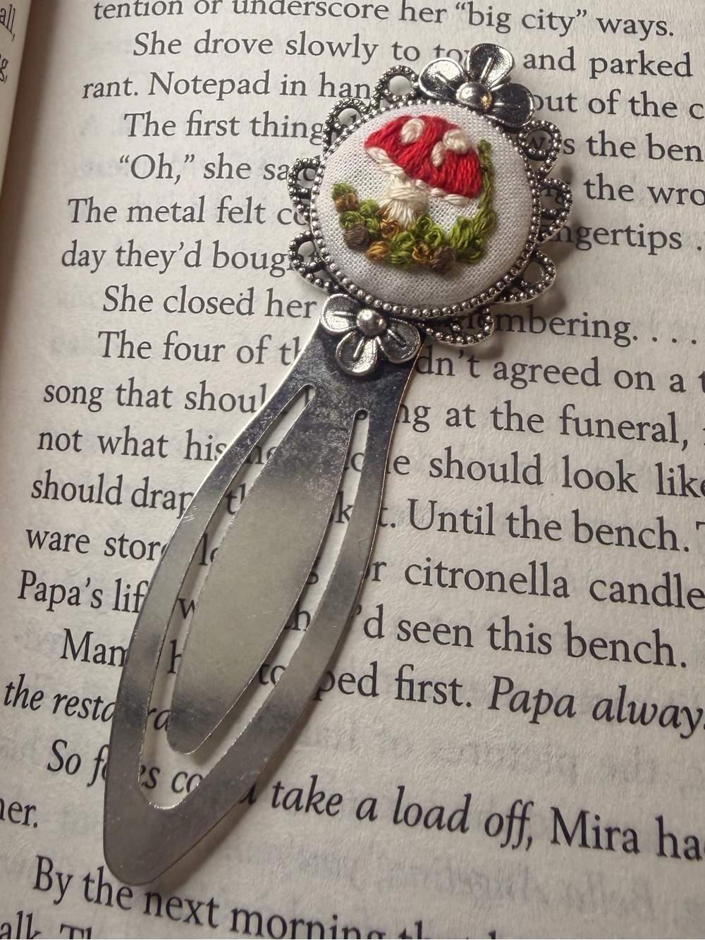 Tiny Mushroom Embroidered Bookmark | Handmade Textile Art | Book Lover Gif